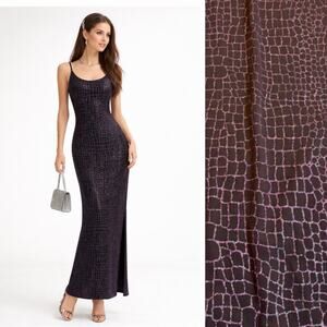 Vintage 90s Betsy & Adam Evening Maxi Dress Size 8 Black Metallic Whimsigoth Y2K